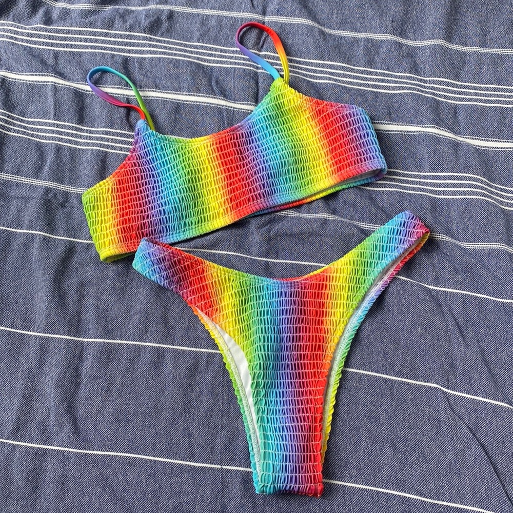 Rainbow crinkle bikini